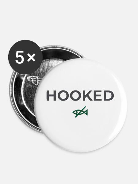Hooked Angler Graphic Tee - Buttons groß 56 mm (5er Pack) - Weiß
