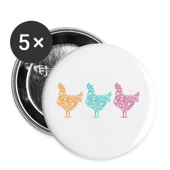 Fans de poulet - Coq - Coq - Poulet fleur - Bio - Lot de 5 grands badges (56 mm) - blanc - Devant