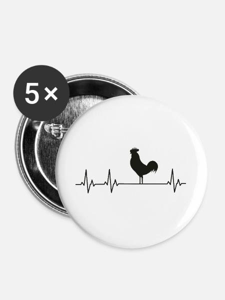Hühner Fans -  Hahn - Gockel - Küken - Buttons groß 56 mm (5er Pack) - Weiß