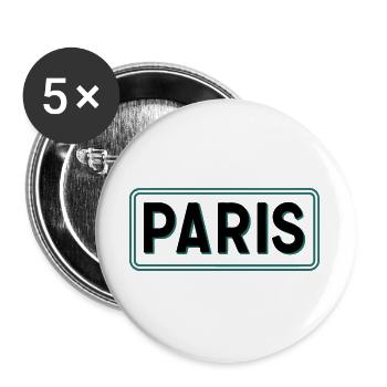 Pariser Vintage-Straßenschild - Buttons groß 56 mm (5er Pack) - Weiß - Vorne