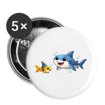 Baby Hai Freund Lustig Kinder Ozean Cartoon  - Buttons groß 56 mm (5er Pack) - Weiß - Vorne
