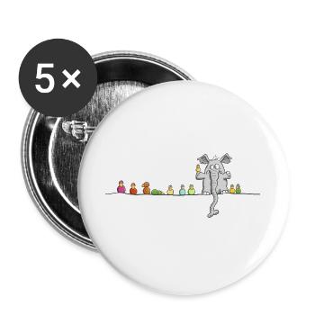 Elefant mit Vögeln auf Linie - Buttons groß 56 mm (5er Pack) - Weiß - Vorne