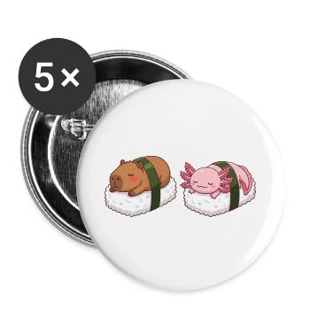 Kawaii Sushi Capybara & Axolotl Cute Sleeping - Buttons large 2.2''/56 mm (5-pack) - white - Front