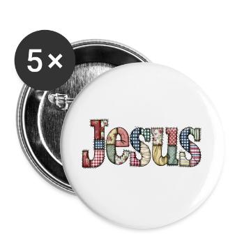 Lettrage Jésus en patchwork - Lot de 5 grands badges (56 mm) - blanc - Devant