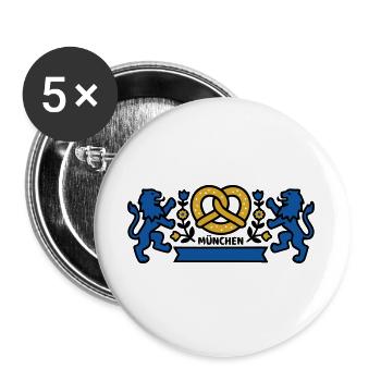 München Wappen Bayern Löwen Brezel Biergarten - Buttons groß 56 mm (5er Pack) - Weiß - Vorne