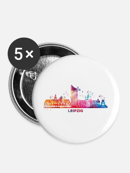 Leipziger Skyline Bunt Stadtbild Leipzig - Buttons groß 56 mm (5er Pack) - Weiß