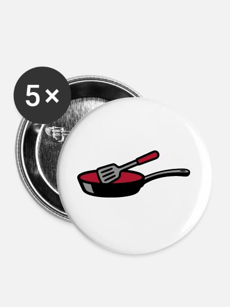 Bratpfanne Kochen Küchenchef Restaurant Gastro - Buttons groß 56 mm (5er Pack) - Weiß