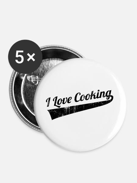 I Love Cooking - Buttons groß 56 mm (5er Pack) - Weiß