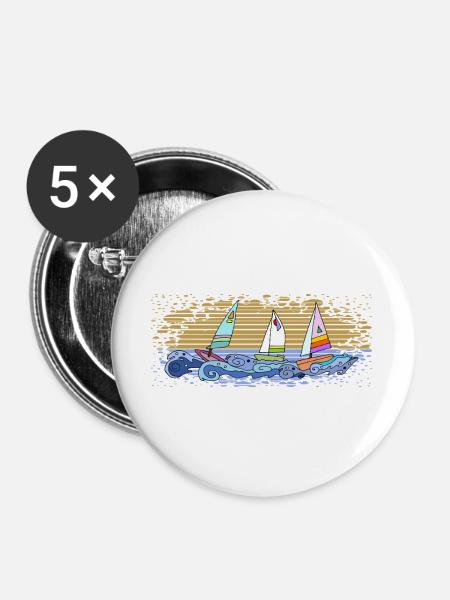 Segelboote - Buttons groß 56 mm (5er Pack) - Weiß