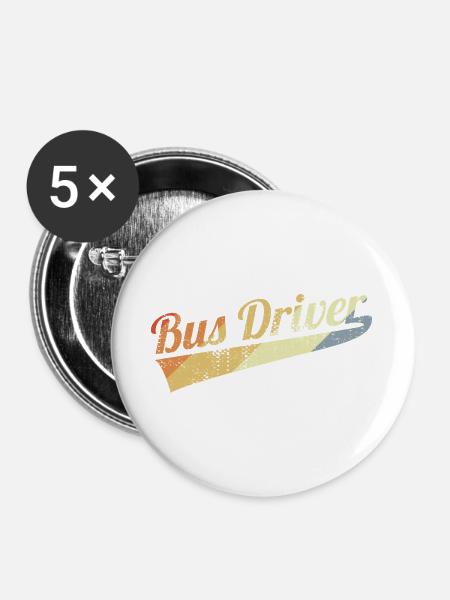 Busfahrer Retro Look - Buttons groß 56 mm (5er Pack) - Weiß