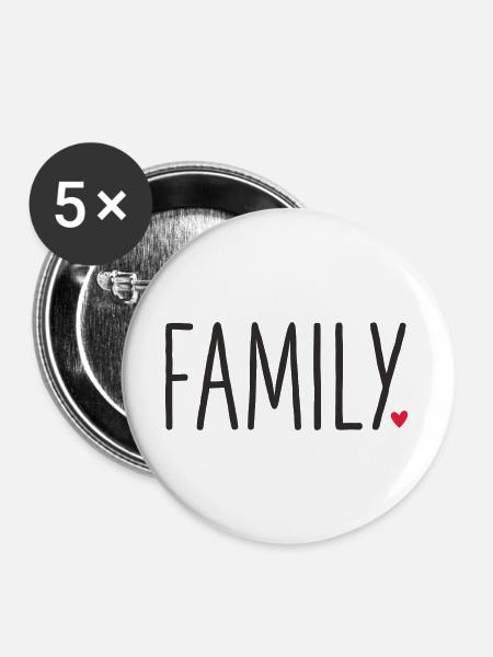 Family ❤️ – Liebevolles Textdesign - Buttons groß 56 mm (5er Pack) - Weiß