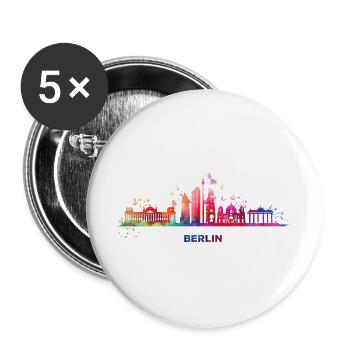 Skyline Bunt Berliner Stadtbild Berlin - Buttons groß 56 mm (5er Pack) - Weiß - Vorne