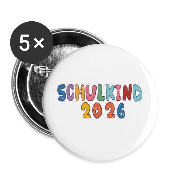 Schulkind 2026  - Buttons groß 56 mm (5er Pack) - Weiß - Vorne