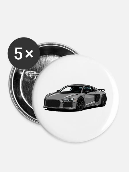 Grauer Supersport Roadster - Buttons groß 56 mm (5er Pack) - Weiß