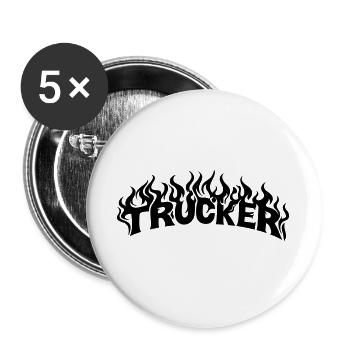Trucker Schriftzug Flammen - Farbe veränderbar - Buttons groß 56 mm (5er Pack) - Weiß - Vorne