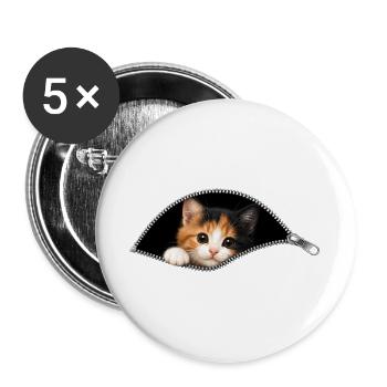 Cute Kitten Zipper Cat - Buttons large 2.2''/56 mm (5-pack) - white - Front