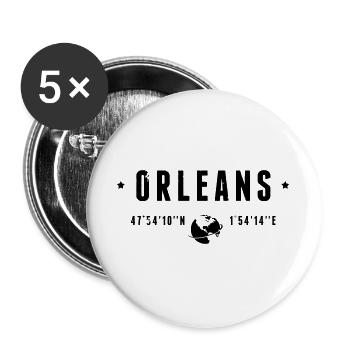 Orleans France Coordonnées Gps Globe - Lot de 5 grands badges (56 mm) - blanc - Devant