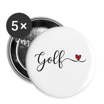 Golf Design mit Herz - Buttons groß 56 mm (5er Pack) - Weiß - Vorne