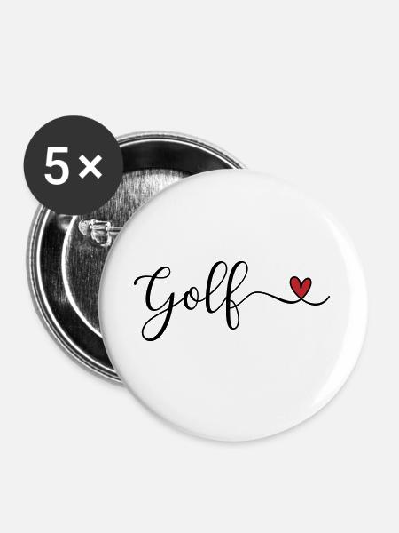 Golf Design mit Herz - Buttons groß 56 mm (5er Pack) - Weiß