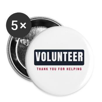 Volunteer Schriftzug Balken - Ehrenamt Helfer - Buttons groß 56 mm (5er Pack) - Weiß - Vorne