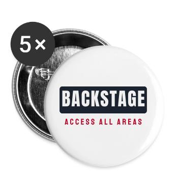 Backstage Schriftzug Balken - Konzert Festival - Buttons groß 56 mm (5er Pack) - Weiß - Vorne