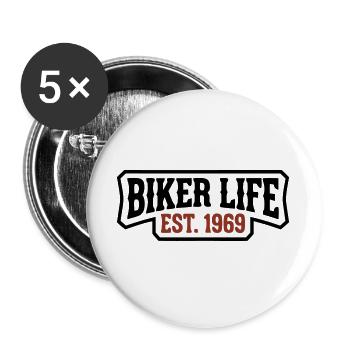 Logo de lettrage Biker Life - Lot de 5 grands badges (56 mm) - blanc - Devant