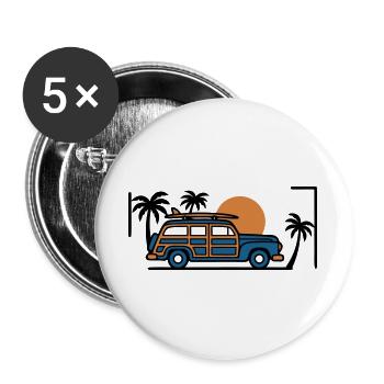 Retro Surf Auto Grafik - Buttons groß 56 mm (5er Pack) - Weiß - Vorne