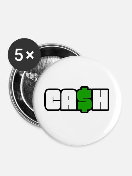 Bargeldsymbol Fettes Dollar-Logo - Buttons groß 56 mm (5er Pack) - Weiß
