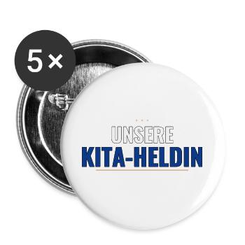 Abschiedsgeschenk für die Kita‑Heldin Shirt - Buttons groß 56 mm (5er Pack) - Weiß - Vorne