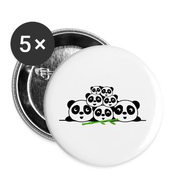 Pandas & Bambusfamilie – 2 Eltern, 5 Kinder - Buttons groß 56 mm (5er Pack) - Weiß - Vorne