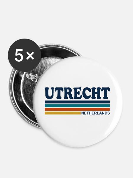 Utrecht Niederlande Retro-Streifen - Buttons groß 56 mm (5er Pack) - Weiß