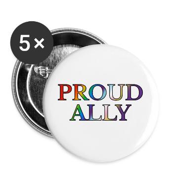 Proud Ally Rainbow Text inklusive Flaggenfarben - Buttons groß 56 mm (5er Pack) - Weiß - Vorne