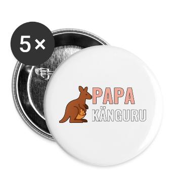 Papa Känguru – Geschenkshirt für neue Väter - Buttons groß 56 mm (5er Pack) - Weiß - Vorne