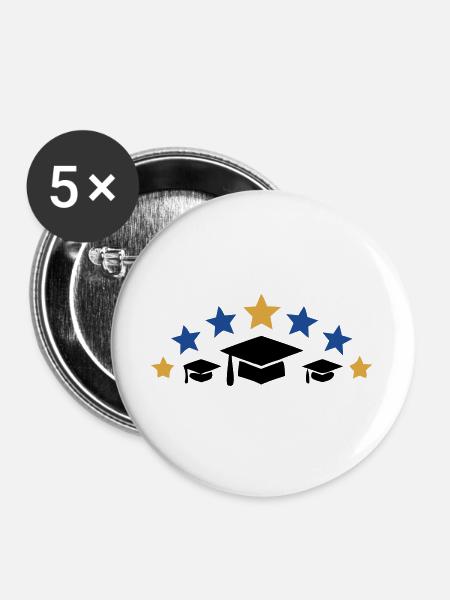 Doktorhuete Sterne Abschluss Logo - Buttons groß 56 mm (5er Pack) - Weiß