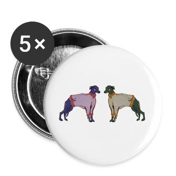 WHIPPETS IN STREIFEN - Buttons groß 56 mm (5er Pack) - Weiß - Vorne