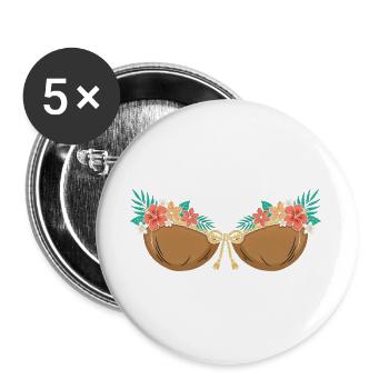 Tropisches Kokosnuss-BH Blumenstrand-Design - Buttons groß 56 mm (5er Pack) - Weiß - Vorne