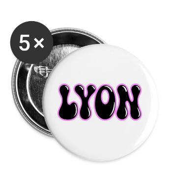 Lyon Retro Groovy Black & Pink Contour - Buttons groß 56 mm (5er Pack) - Weiß - Vorne