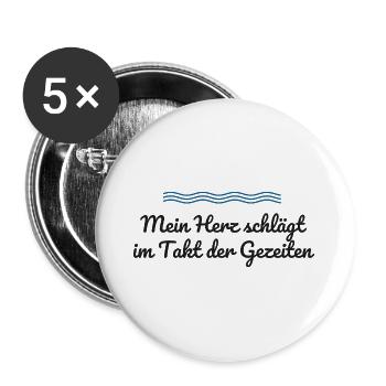 Mein Herz schlägt im Takt der Gezeiten - Buttons groß 56 mm (5er Pack) - Weiß - Vorne