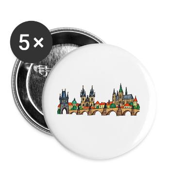Prag als bunte Kinderzeichnung auf der Brücke - Buttons groß 56 mm (5er Pack) - Weiß - Vorne