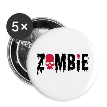 zombie + skull - Lot de 5 grands badges (56 mm) - blanc - Devant
