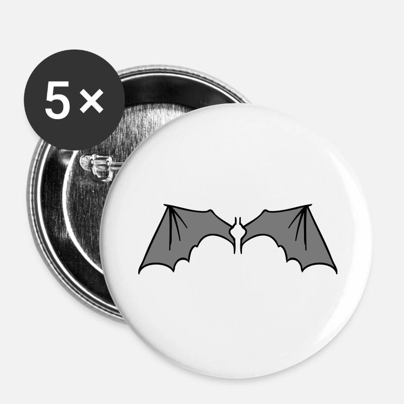 batwings_grey - Buttons large 2.2''/56 mm (5-pack) - white