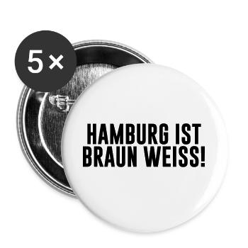 Hamburg ist braun weiß - T-Shirt, St.Pauli - Buttons groß 56 mm (5er Pack) - Weiß - Vorne