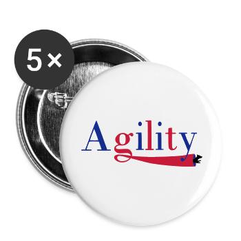 Agility Schrift ein Hund im Tunnel - Buttons groß 56 mm (5er Pack) - Weiß - Vorne