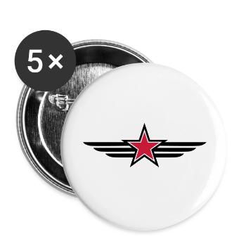 scharfen roten Stern mit schwarzer Umriss "Flügel" - Buttons groß 56 mm (5er Pack) - Weiß - Vorne