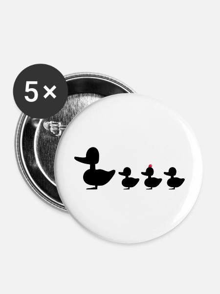 Entenfamilie mit Punk revoluzzer Ente Entchen - Buttons groß 56 mm (5er Pack) - Weiß