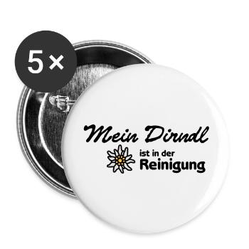 "Mein Dirndl ist in der Reinigung" | - Buttons groß 56 mm (5er Pack) - Weiß - Vorne