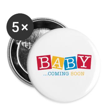 baby_coming_soon_ge3 - Buttons groß 56 mm (5er Pack) - Weiß - Vorne