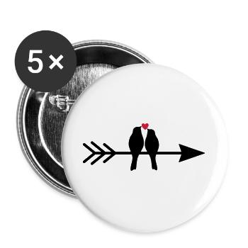 Bird Birds Heart Couple on Arrow Gift Love - Buttons large 2.2''/56 mm (5-pack) - white - Front