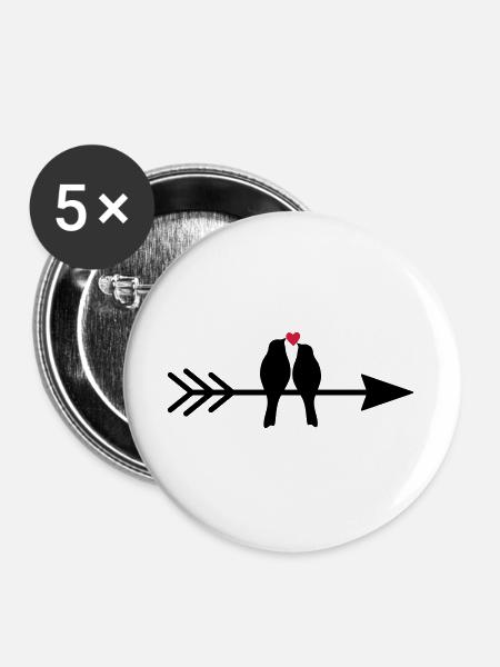 Vogel Vögel Herz Paar auf Pfeil Geschenk Liebe - Buttons groß 56 mm (5er Pack) - Weiß