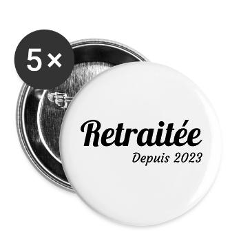 Ruhestand / Rentner / Rentnerin / Rente - Buttons groß 56 mm (5er Pack) - Weiß - Vorne